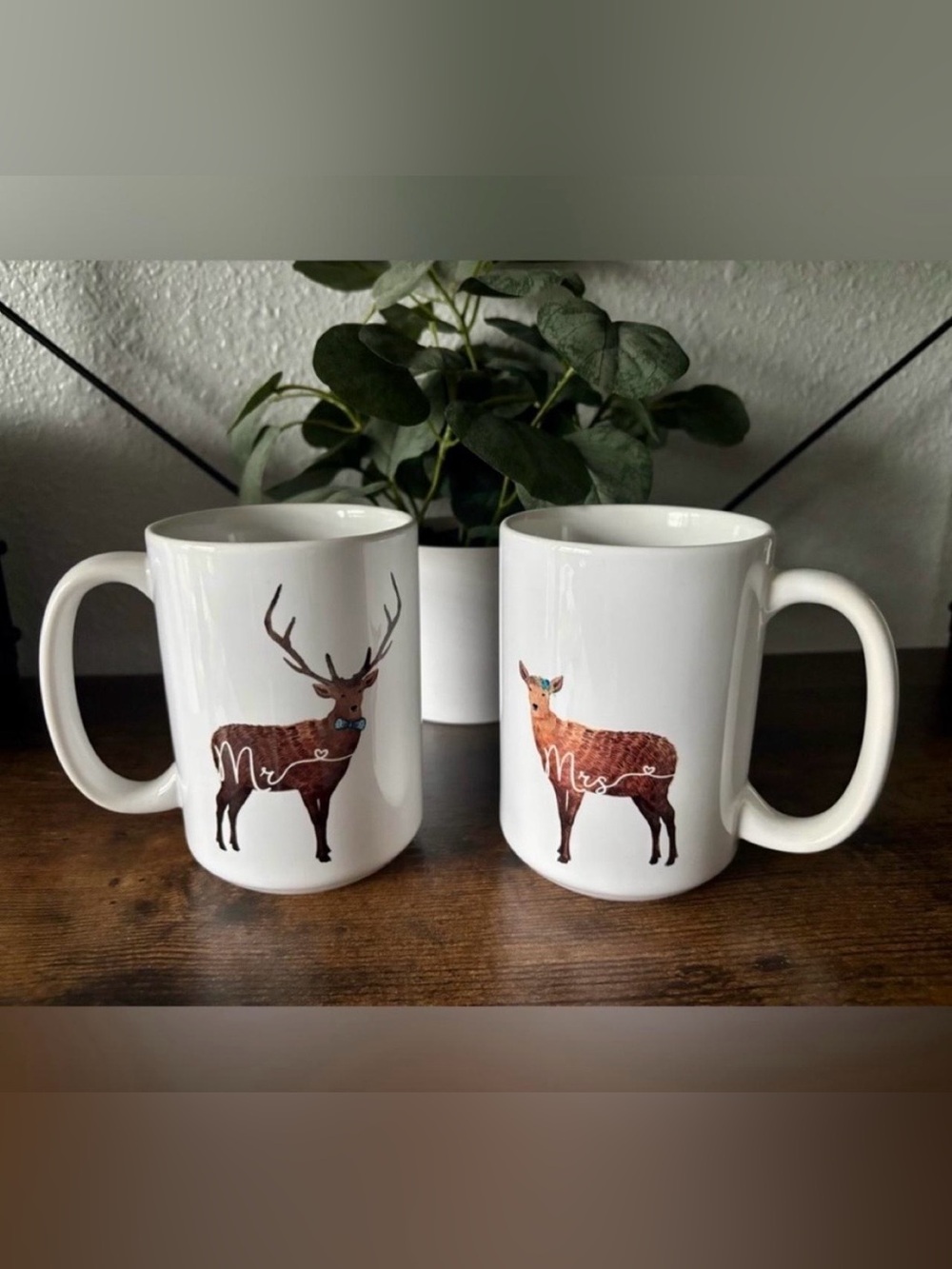 Mr. and Mrs. Deer White Ceramic Mug Set